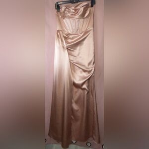 Azazie Champagne Satin Side Drape Corset Prom Dress/Formal Wear Guest Glam